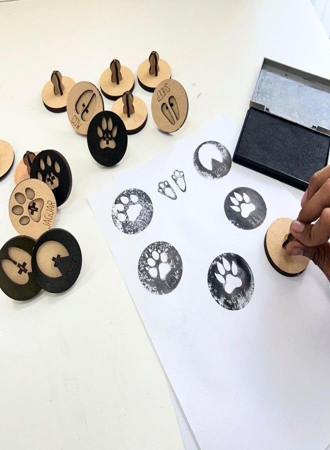 Ansoz Wooden Animal Foot Print Stamp with Ink Box, Educational Learning Kit - Image 5